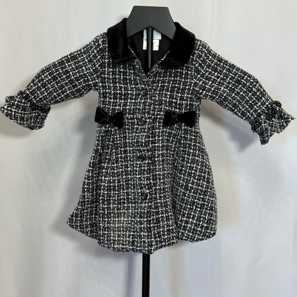 Nanette Baby Black and White Tweed Dress Coat Velvet Bows Winter Holiday Outfit